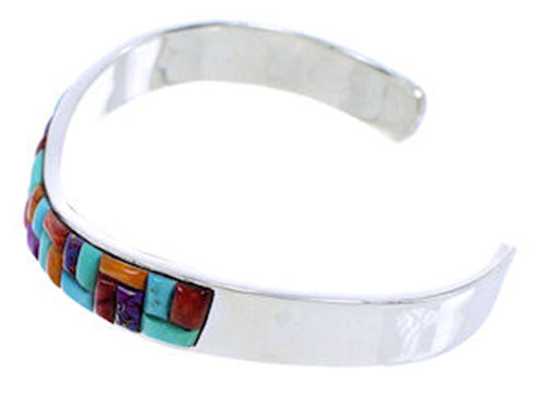 Sterling Silver Southwest Multicolor Inlay Cuff Bracelet PS71192